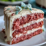 A stunning pink Rosé Velvet Cake, perfect for celebrations, elegantly drizzled.