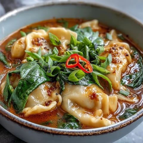 Red Curry Wonton With Greens