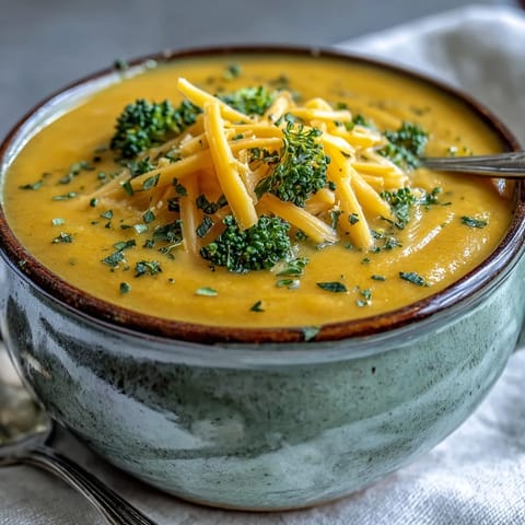 Homemade Butternut Squash Broccoli Cheddar Soup served with crusty bread, perfect for cozy autumn dinners.