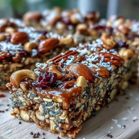 Chewy, nutrient-rich no-bake granola bars featuring oats, nuts, and dried fruit, ideal for on-the-go energy.