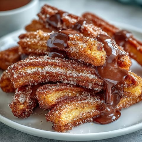 Crispy, cinnamon-sugar churro bites paired with warm, silky chocolate sauce—perfect for sharing on Cinco de Mayo.  