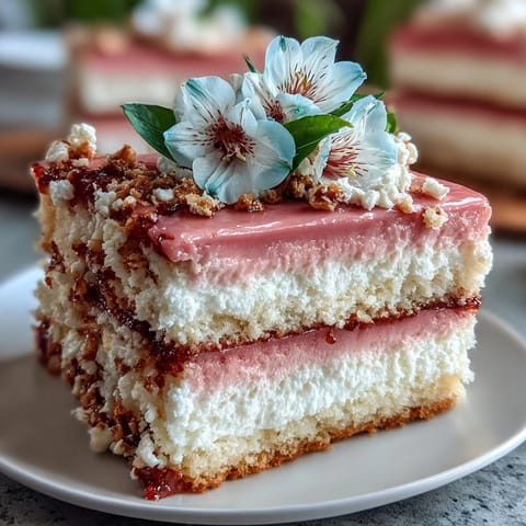 Elegant vanilla sponge cake layered with silky pink ombre frosting, decorated with edible blossoms for a stunning Mothers Day centerpiece.