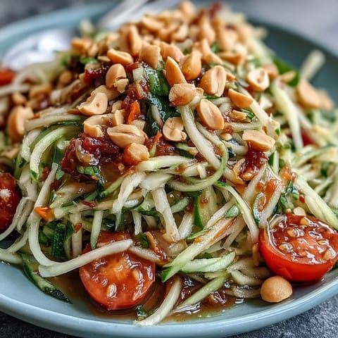 Vibrant Thai Papaya Salad with Peanuts, a fresh and zesty dish.