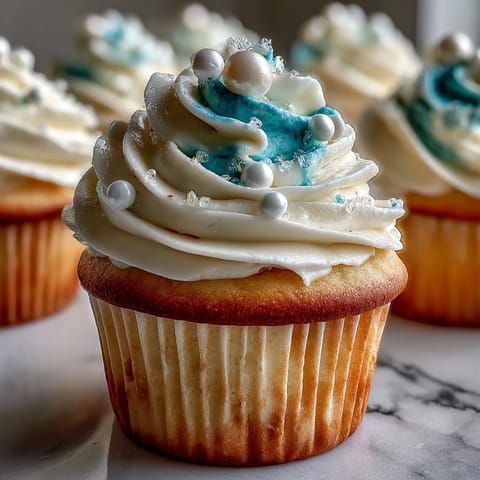 Soft vanilla Cancer birthday cupcakes adorned with shimmery pearl fondant, a delightful dessert.
