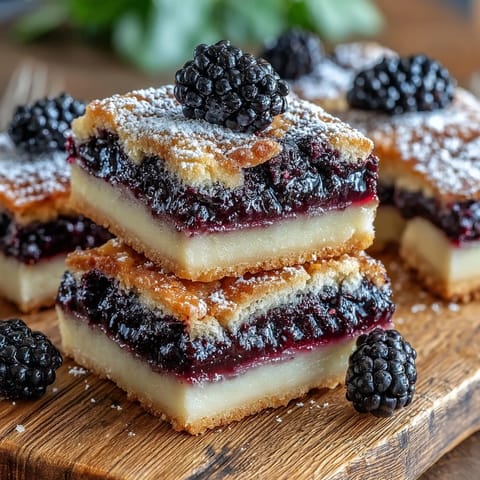Fresh blackberry lemon bars with buttery shortbread crust, swirled beautifully.