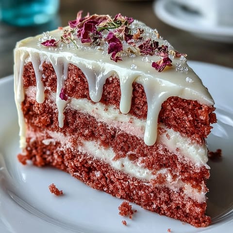 Elegant Bridal Shower Rosé Velvet Cake with shimmering gold drip.