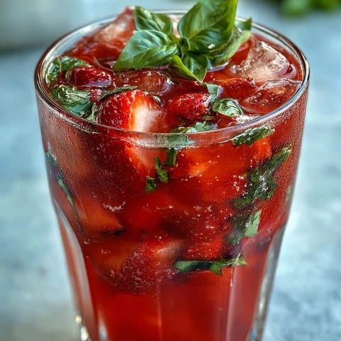 Pretty Strawberry Basil Lemonade Pitcher, bursting with summer fruit flavor.