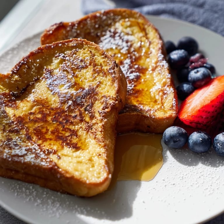 Fluffy and delicious French toast piled on a plate, ideal for a comforting weekend breakfast.
