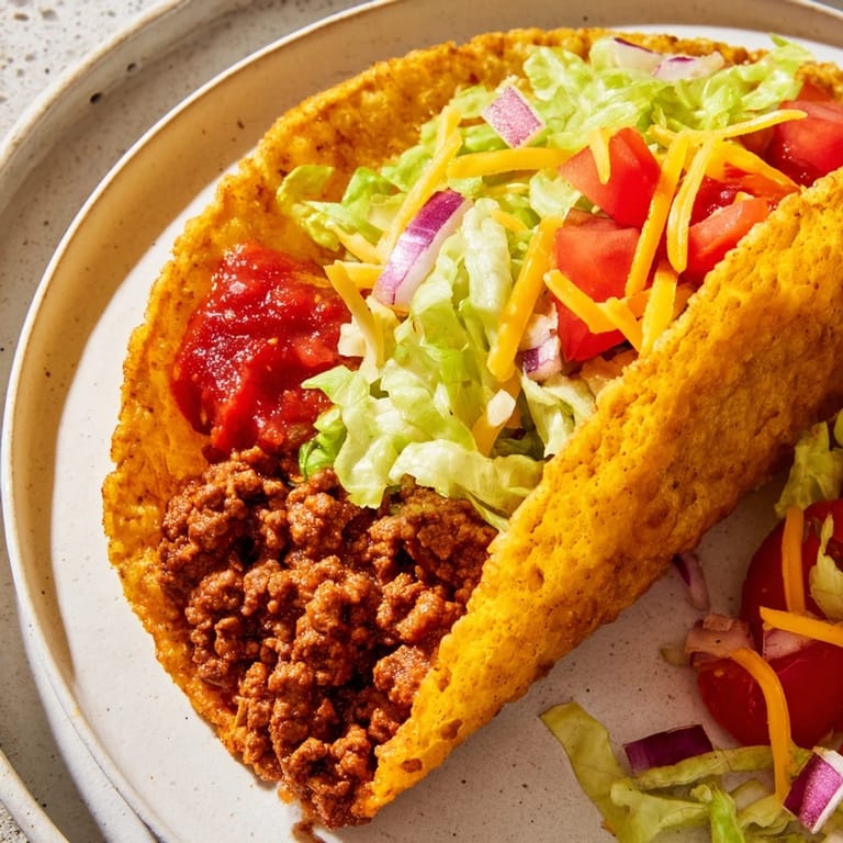 Close-up of fully assembled American-Style Tacos, showing a satisfying crunch with every flavorful bite.