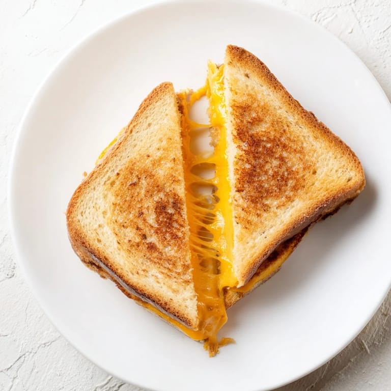 Close-up of a perfectly browned grilled cheese; a simple, comforting lunch or dinner.