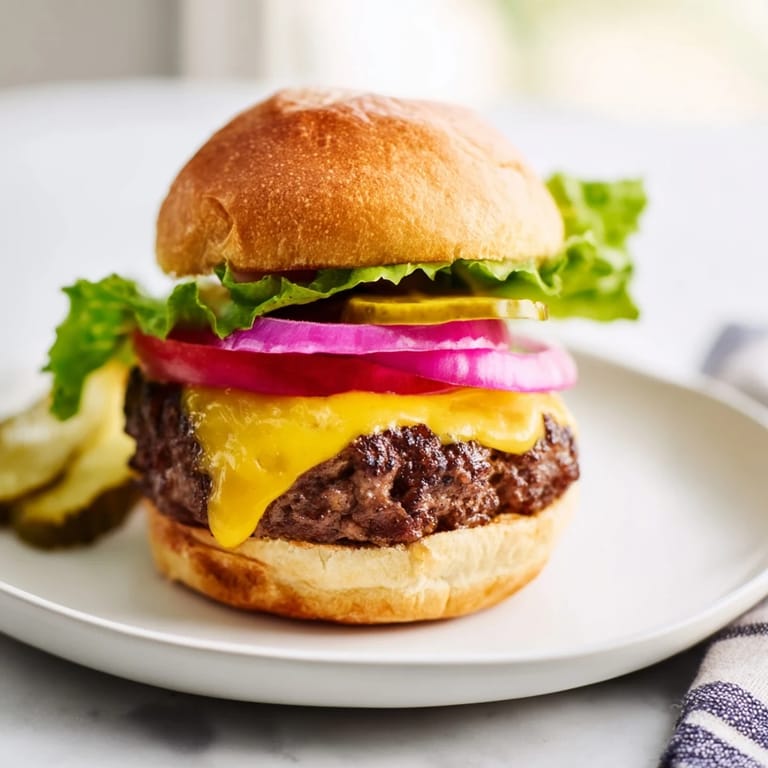 Freshly made hamburgers, featuring a delicious beef patty nestled between soft buns with all the fixings.