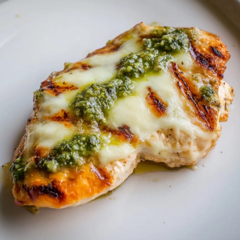 A close-up of a Pesto Chicken Melt, showing golden-brown ciabatta and gooey cheese stretching.