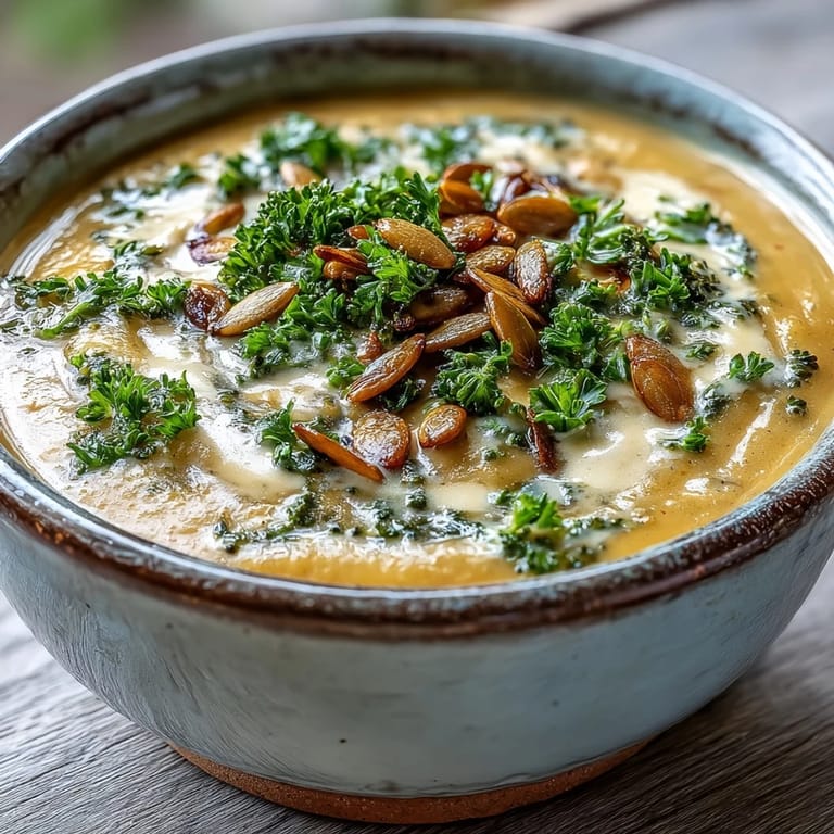Golden roasted broccoli and butternut squash blended into a velvety, comforting soup in a rustic bowl.