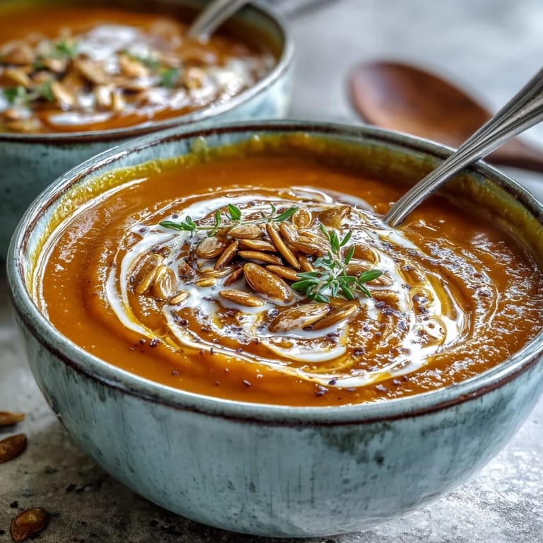 Velvety Easy Roasted Butternut Squash Soup paired with crusty bread, a comforting vegetarian dinner for chilly autumn nights.