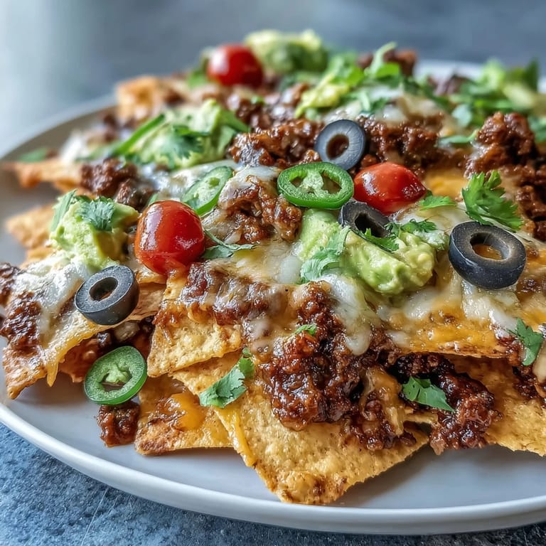 A sheet pan of hot Baked Nachos with bubbly cheese, black beans, jalapeños, and vibrant diced tomatoes.