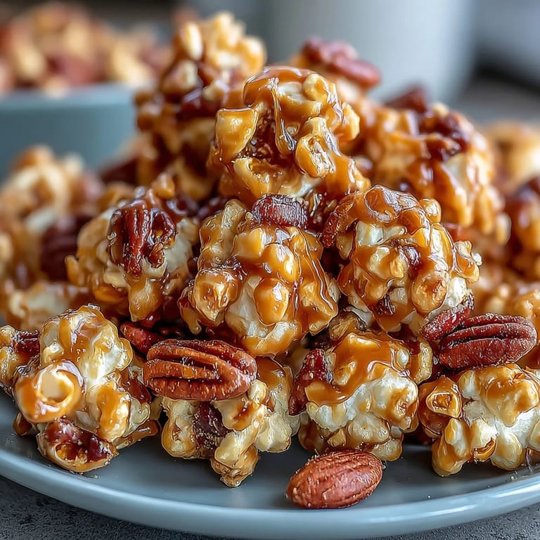 Sweet and salty baseball season popcorn mix with peanuts and caramel, baked until crunchy and perfect for sharing at sports parties.