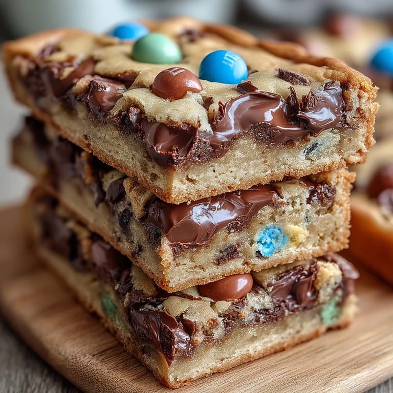 Festive Cadbury Egg Cookie Bars featuring pastel M&Ms and chopped mini eggs, ideal for spring baking and holiday sharing.
