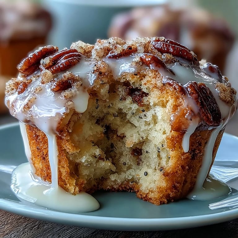 Golden muffins bursting with lemon zest and poppy seeds, topped with a tangy glaze that adds a sweet finish to every bite.