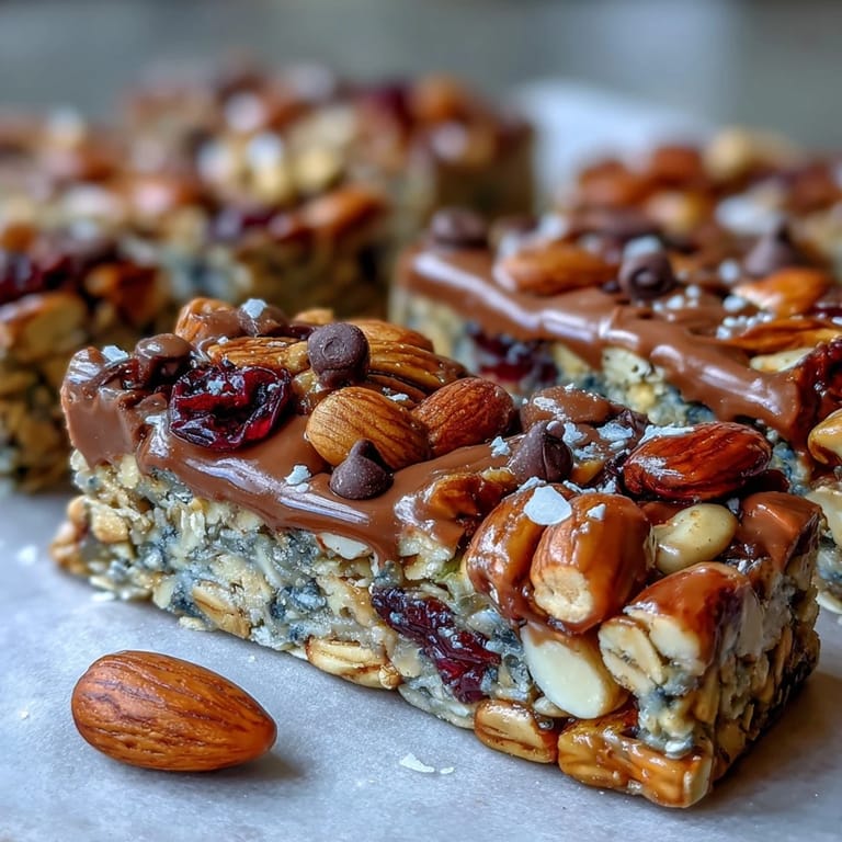 Homemade no-bake granola energy bars with wholesome oats, nuts, and dried fruit, great for hikes or picnics.