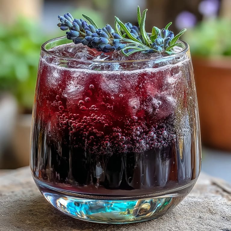 Beautifully garnished Blackberry Lavender Lemonade Fizz, ideal for a delightful summer refreshment.
