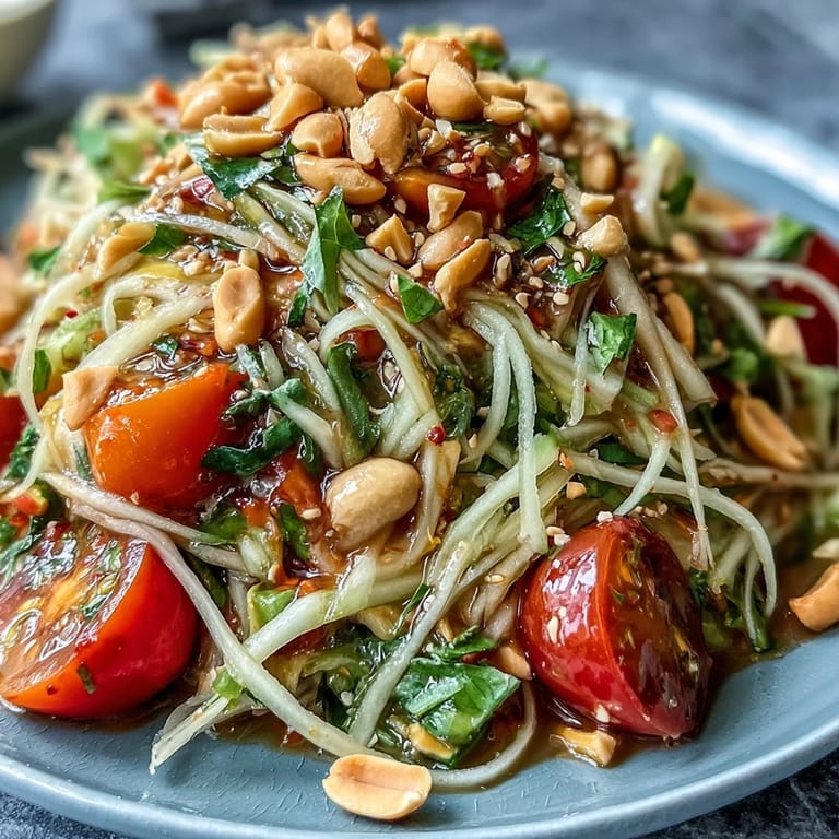 Lively Thai Papaya Salad showcasing bright lime dressing and fresh ingredients.