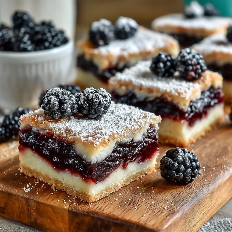 Delicious blackberry lemon bars ready to serve, a perfect sweet and tart treat.