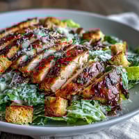 Juicy grilled Caesar Chicken Bowl with crisp romaine, parmesan, and croutons, drizzled with creamy dressing.