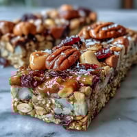 Wholesome no-bake granola energy bars packed with oats, nuts, and dried fruit, perfect for quick snacks.