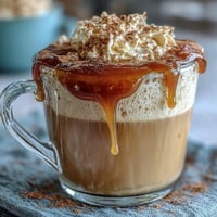 Warm dandelion tea latte with creamy oat milk and a drizzle of honey in a rustic mug, steam rising gently from the surface.