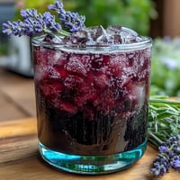 Vibrant blackberry lavender lemonade fizz with fresh fruit and herbs, perfect for sipping.
